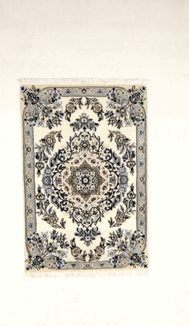 Wunderschöner Orientteppich Super Nain 9 La (90 x 60 cm) - ca. 500.000 Knoten/m², 90% Schurwolle, 10% Seide, handgeknüpft, Perserteppich