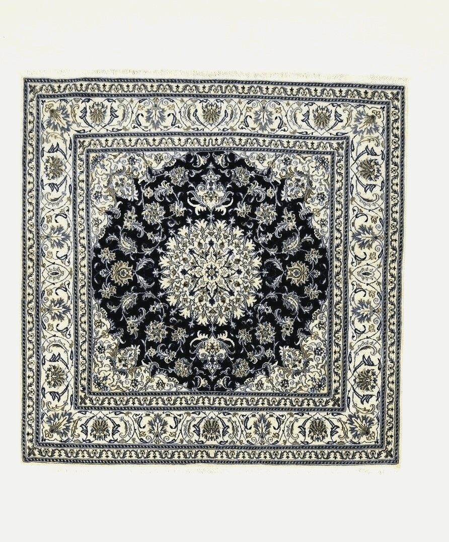 Wunderschöner Perserteppich Nain mit Seide – 194 x 195 cm, ca. 300.000 Knoten/m², 90% Schurwolle, 10% Seide, handgeknüpft