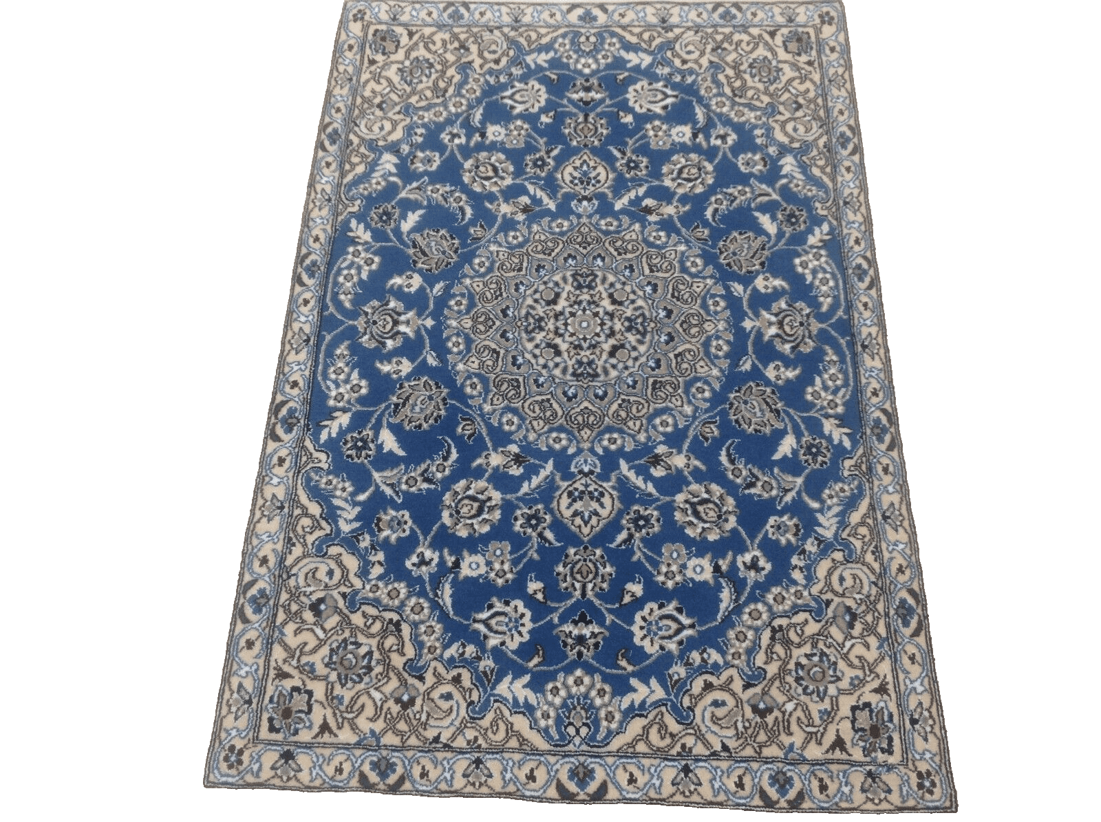 Wunderschöner Perserteppich Super Nain 9 la (134 x 89 cm) - ca. 500.000 Knoten/m², 80% Schurwolle, 20% Seide, sehr guter Zustand, handgeknüpft, Perserteppich