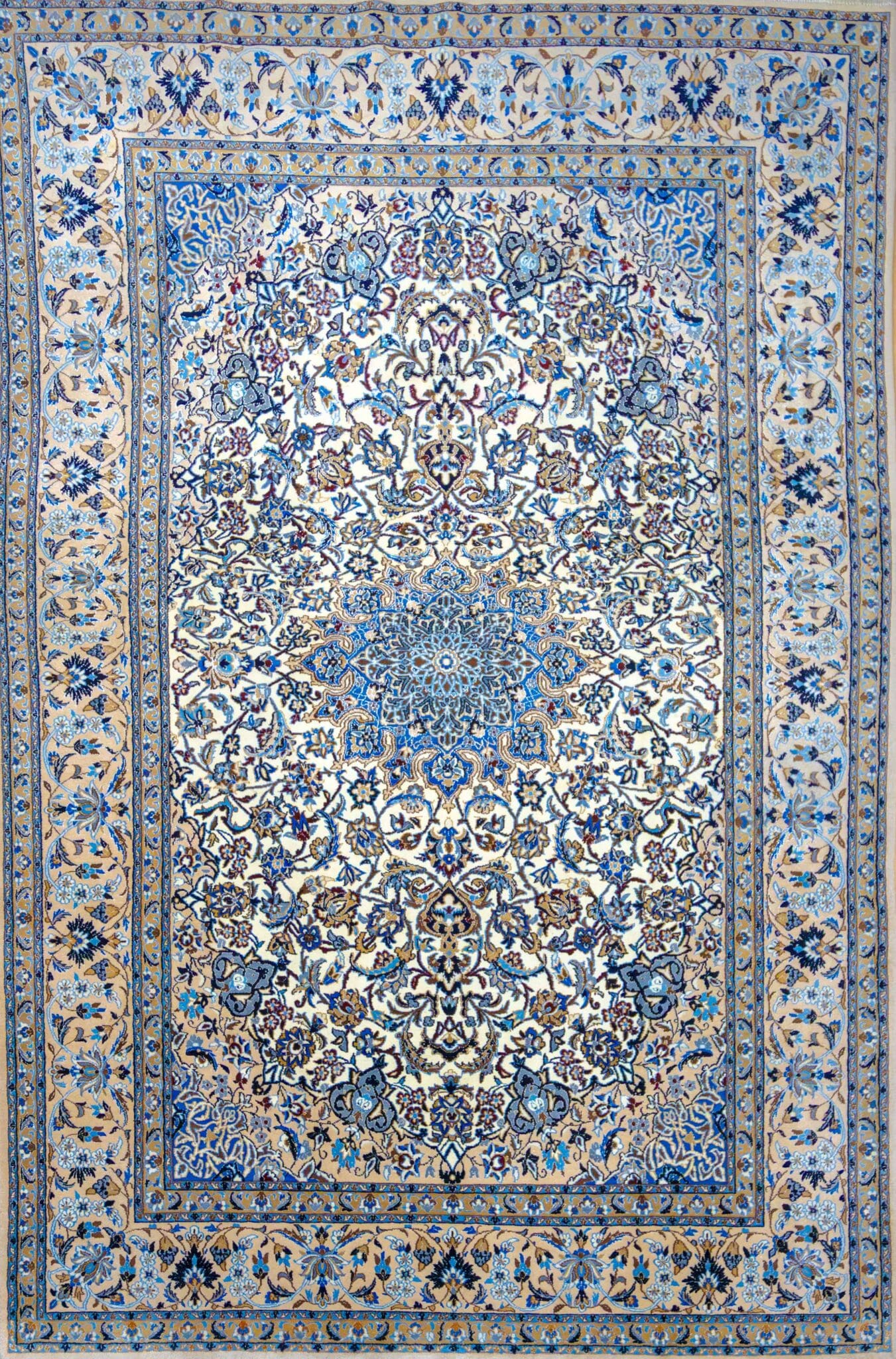 W1(#404) TOP 308x198cm Handgeknüpfter Nain 9La Perserteppich | Lachak-Toranj Medaillon mit Seide