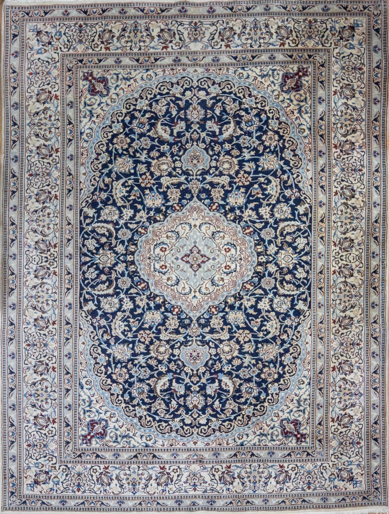 W2(#383) 349x246cm TOP Handgeknüpfter Nain 12La Perserteppich | Lachak-Toranj Medaillon mit Seide