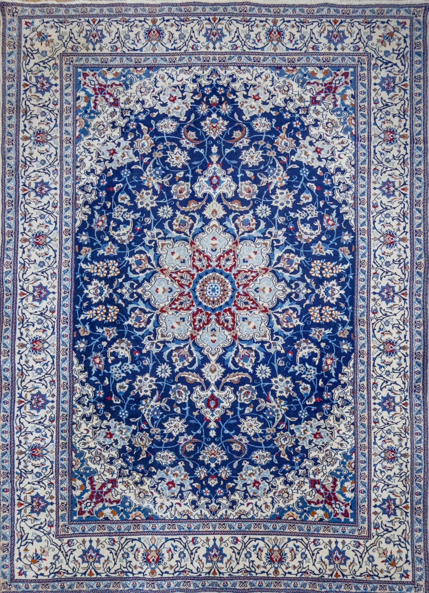 W2(#387) 354x243cm Handgeknüpfter Nain 12La Perserteppich | Lachak-Toranj Medaillon mit Seide