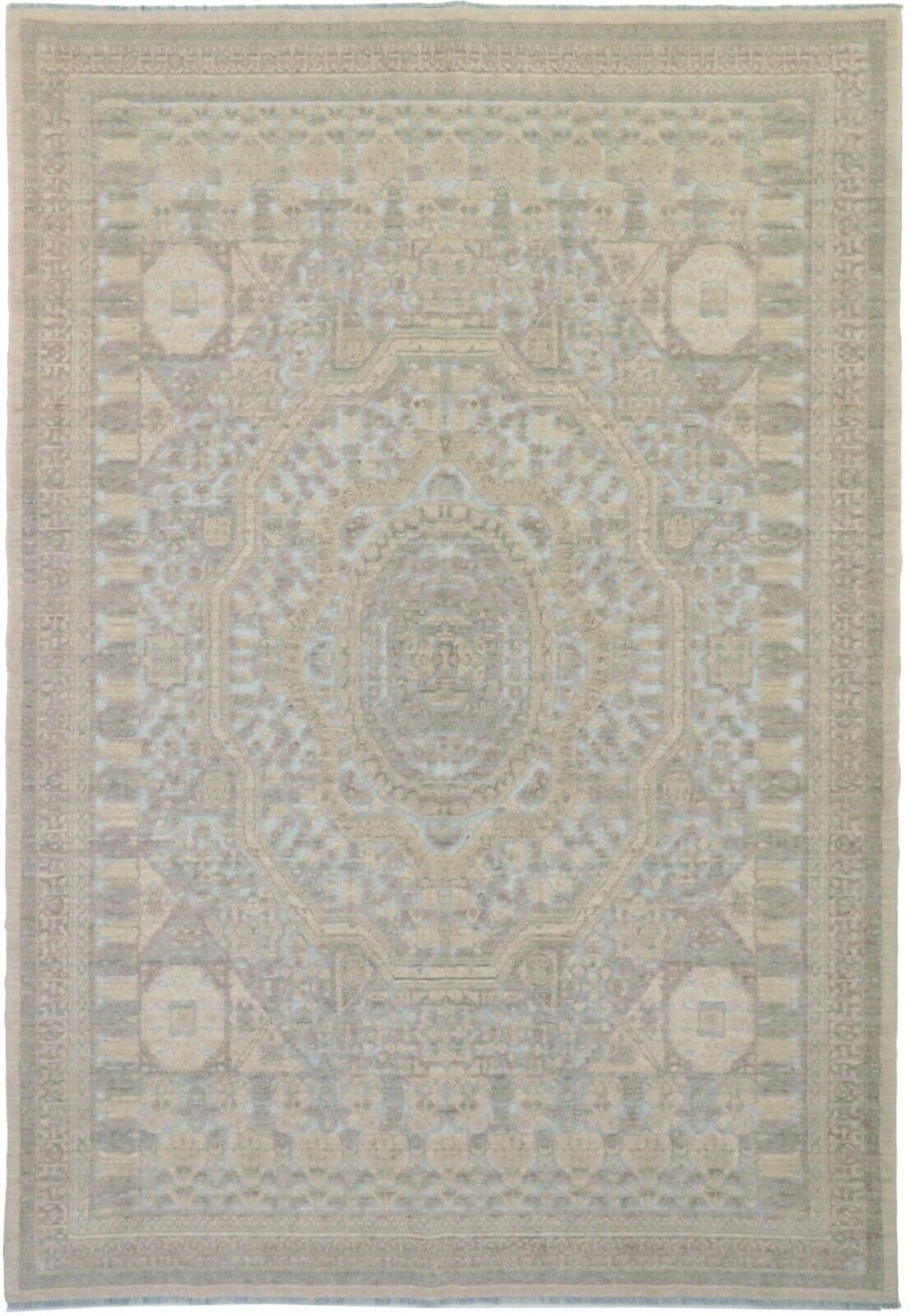 Modern Designer Teppich 200x287 cm Beige Echte Wolle Relief handgeknüpft Perserteppich