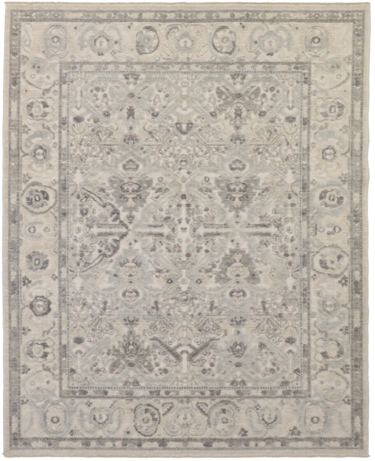 Moderner Perserteppich 182x230 cm, Beige, handgeknüpft, Wolle Relief