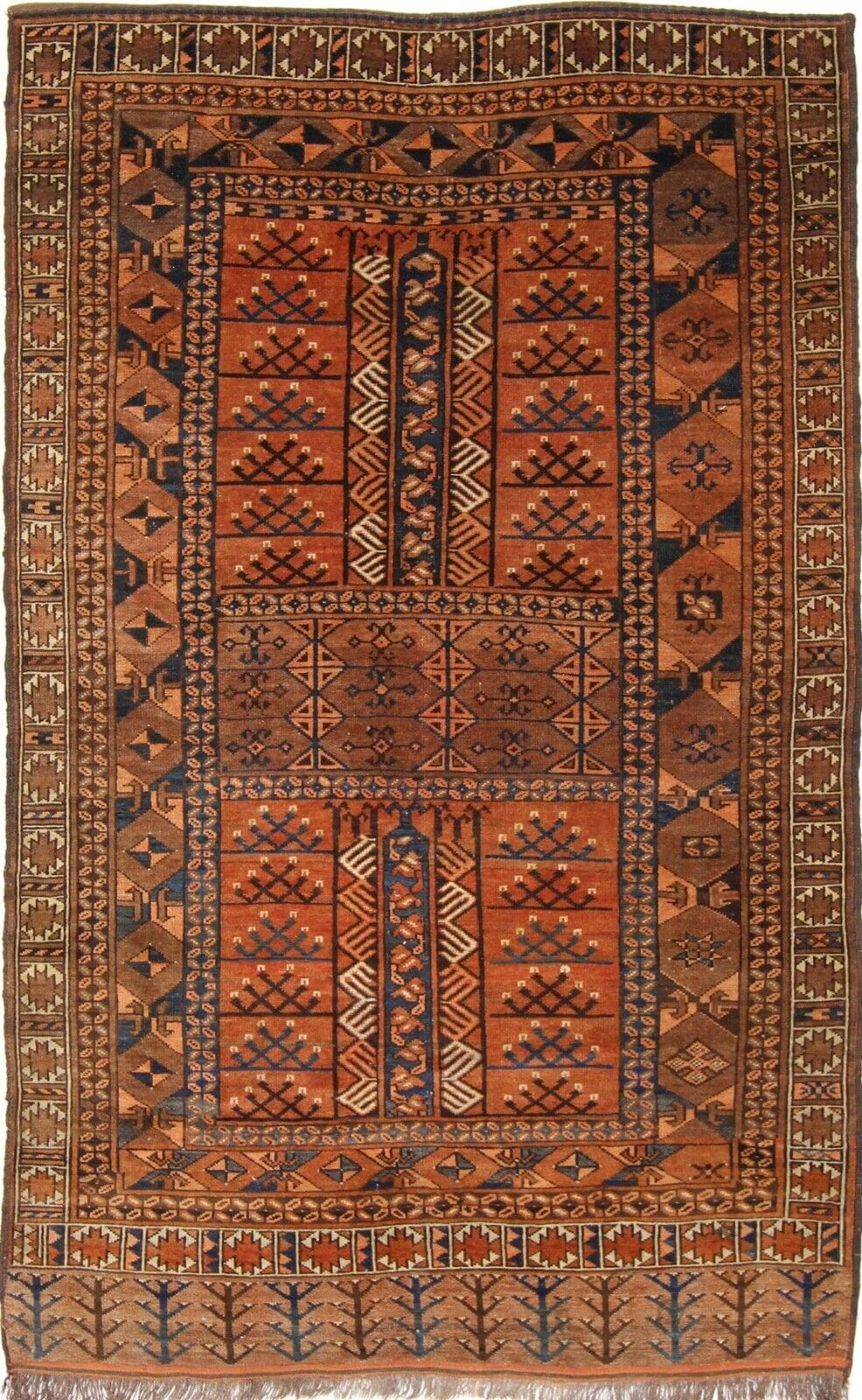 Original Afghan Alt Teppich 204x155 cm Braun, handgeknüpft, Perserteppich