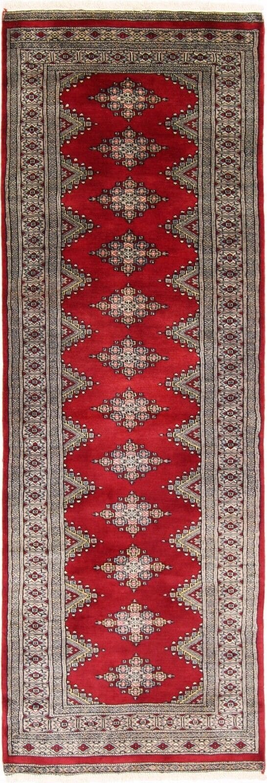 Original Pakistan Teppich Buchara 242x80 cm, Top Zustand, handgeknüpft, Perserteppich Läufer