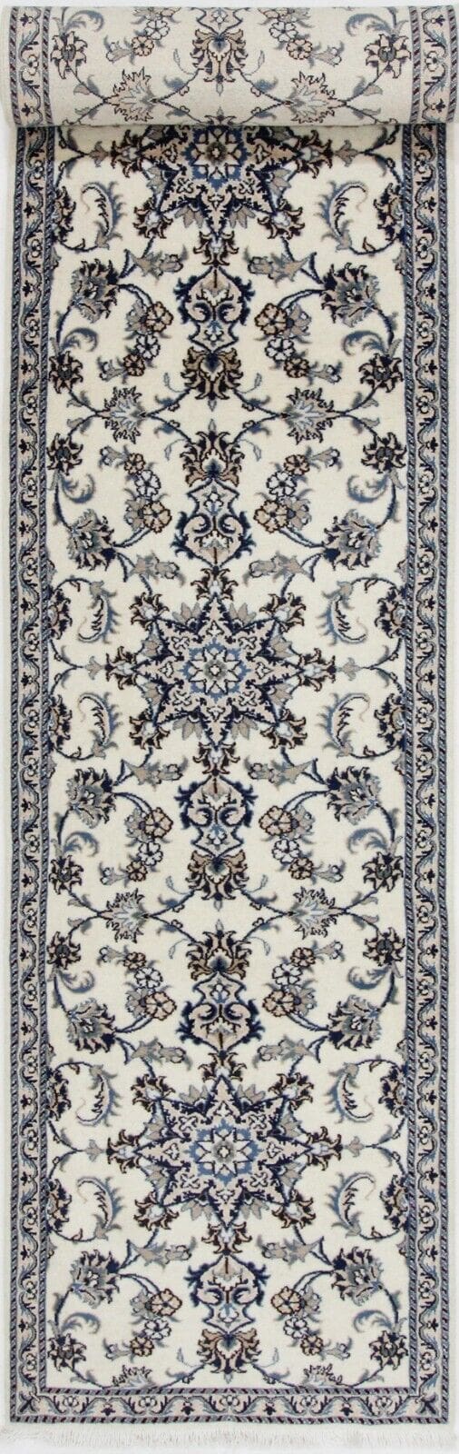 Original Perserteppich Nain Kashmari 393x77 cm, handgeknüpft Läufer