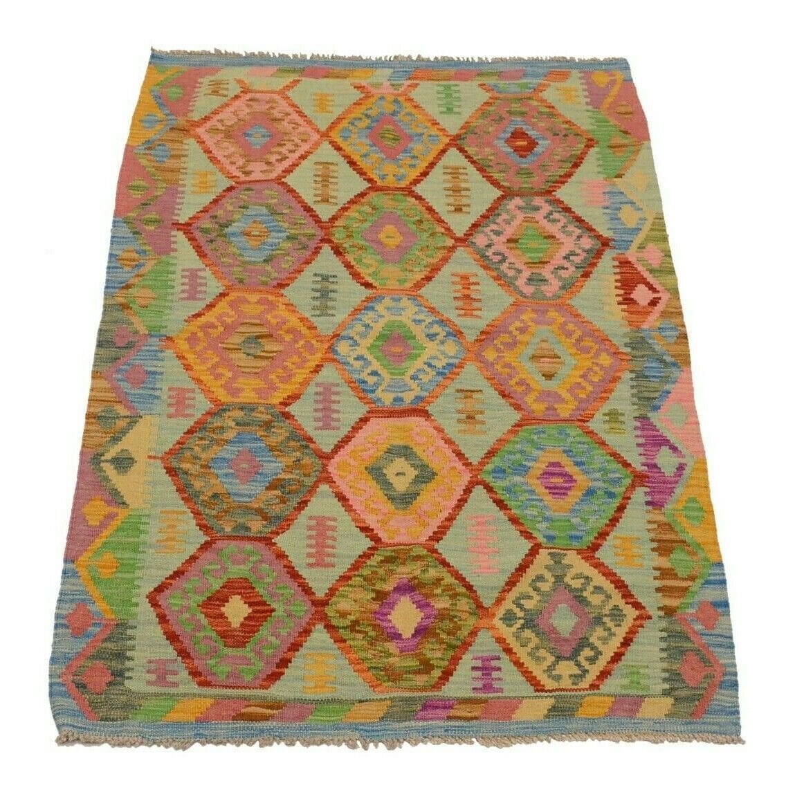 Afghan Kelim 152 x 107 cm Handgewebt, bunte Geometrie Orientteppich
