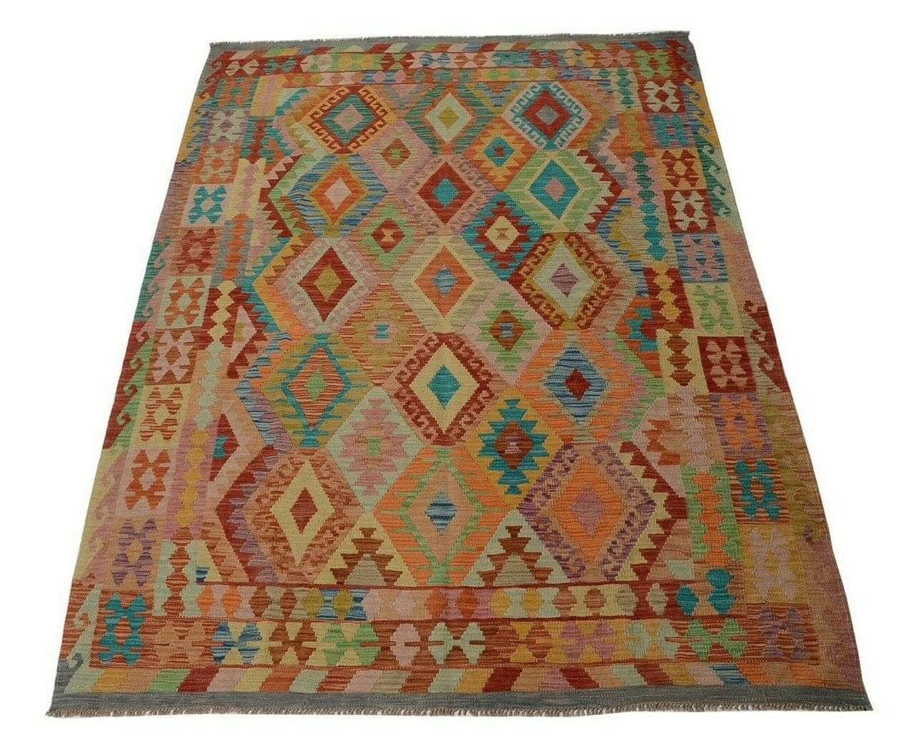 Afghan Kelim 247 x 180 cm handgewebt in Pastellfarben