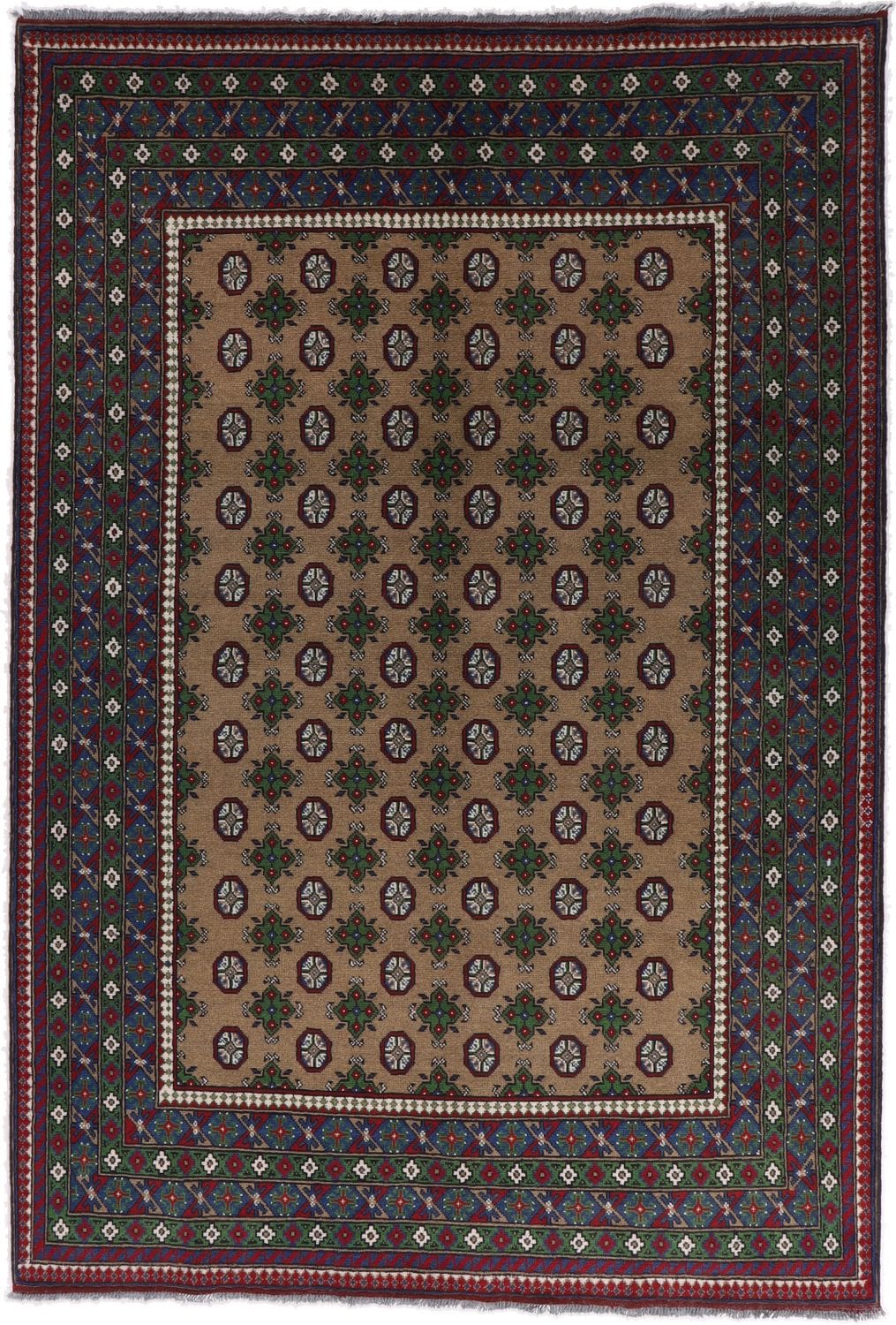 Afghan Orientteppich 201 x 294cm, handgeknüpft, geometrisches Muster