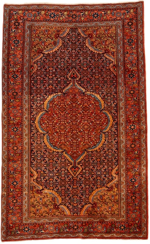 Antiker Djozan Orientteppich 210x133 cm – Handgeknüpft, Medaillon