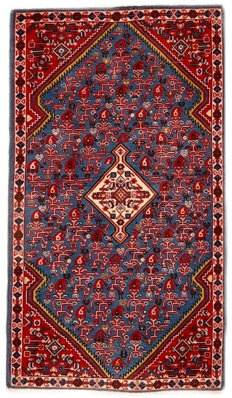 Antiker Djozan Teppich 107x61 cm - lebhaftes Baum-Muster, handgeknüpft