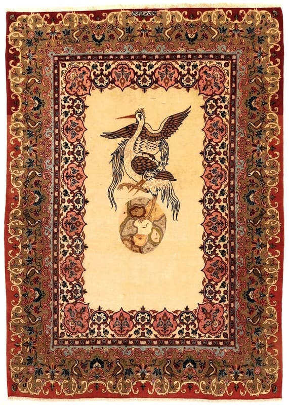 Antiker Kashan Teppich 203x145 cm mit Vogelmotiv – handgeknüpft H1