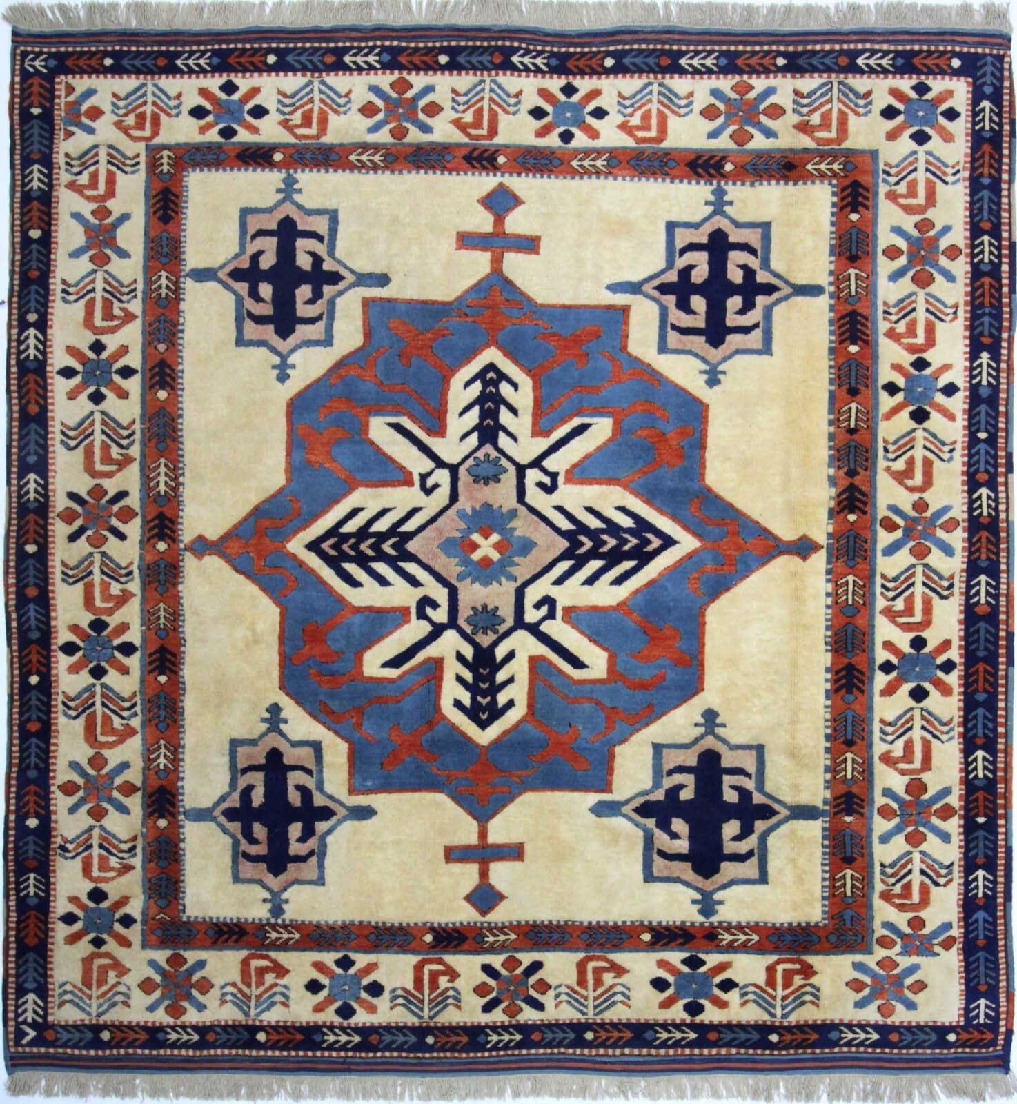 Antiker kaukasischer Shirvan Teppich 203x200cm, handgeknüpft