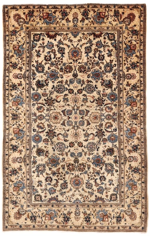 Antiker Keshan Orientteppich 210x134 cm, handgeknüpft, Blumenmuster