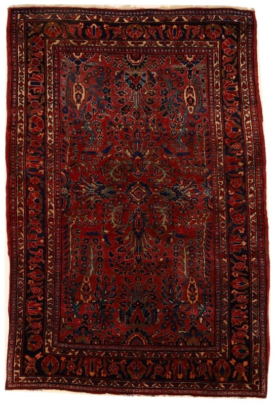 Antiker Sarough Teppich 202x131 cm - Floral, Lachsrot, Perserteppich, handgeknüpft