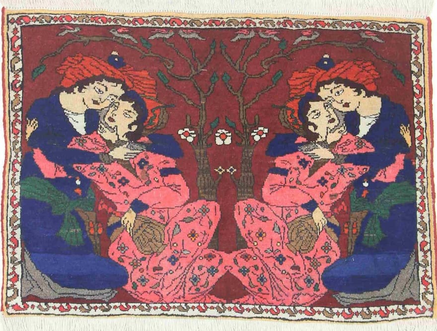 Antiker Sarough Teppich 92x66 cm, einzigartiges Design, handgeknüpft