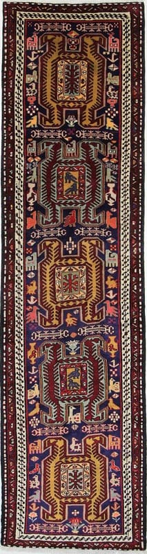 Ardebil Teppich 306x81 cm, kaukasusähnliches Muster, handgeknüpft