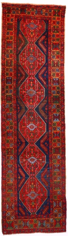 Ardebil Teppich 380x106 cm - Roter Läufer, handgeknüpft, Perserteppich