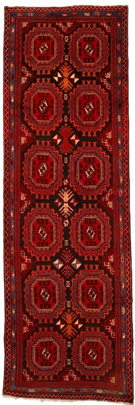 Azerbeijan Teppich 427x141 cm – Handgeknüpft, Rot-Schwarz, Unikat