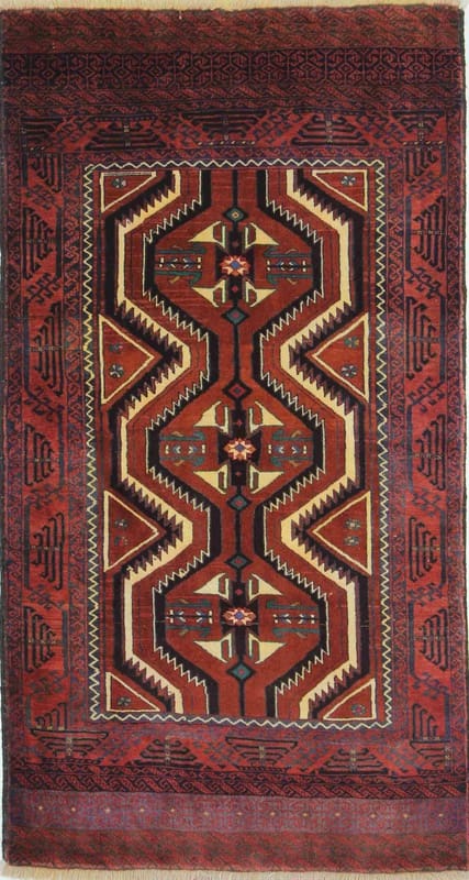 Belutsch Teppich 198x107 cm – Handgeknüpft, geometrisches Design, Wolle