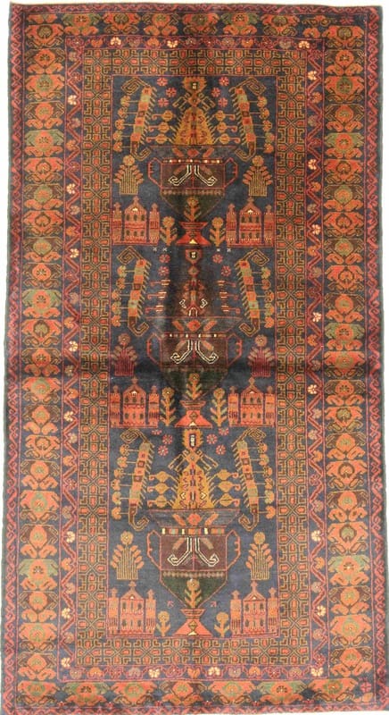 Belutsch Teppich 202x111 cm – Handgeknüpft, geometrisches Design, Wolle