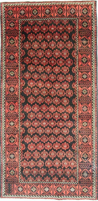 Belutsch Teppich 258x127 cm – Geometrisches Muster, handgeknüpft