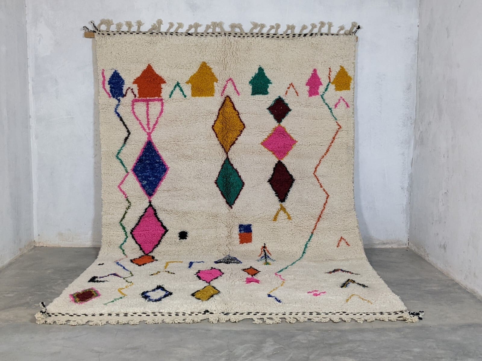 Berber Teppich 310x205 cm Naturweiß Boho Unikat handgeknüpft