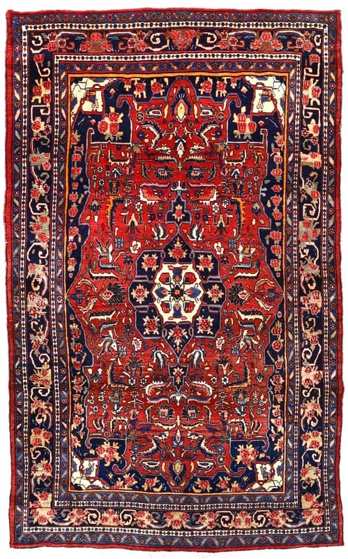 Bidjar Teppich 254x157 cm – Beigene Sechsecke, handgeknüpft