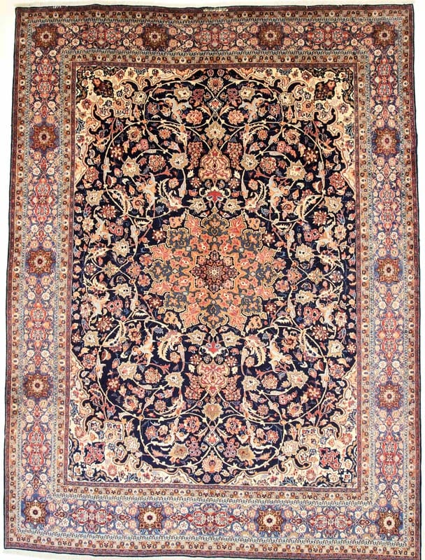 Birjand Teppich 405x303 cm, Moud Medaillon-Muster, handgeknüpft, Perserteppich H1