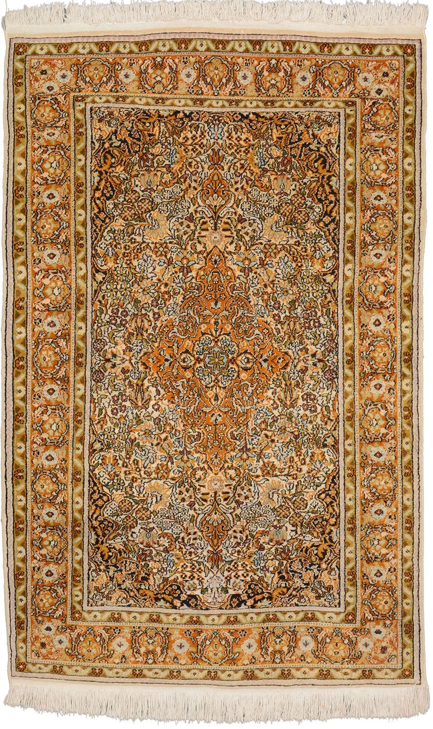 Eleganter Kashmirseide Orientteppich 92 x 153cm - handgeknüpft