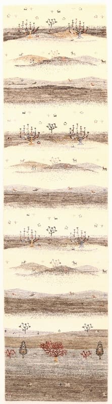 Eleganter Loribaft Läufer 302x81 cm in Creme-Grau, handgeknüpft