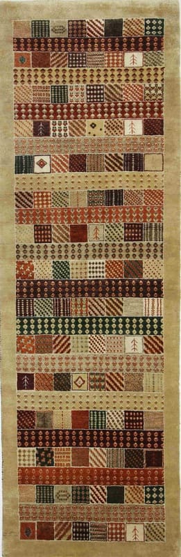 Eleganter Loribaft Teppich 247x81 cm aus Wolle, handgeknüpft, braun-gelb