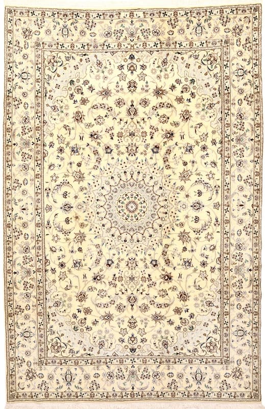 Eleganter Nain 9La Teppich 325x213cm in Creme, handgeknüpft, Perserteppich
