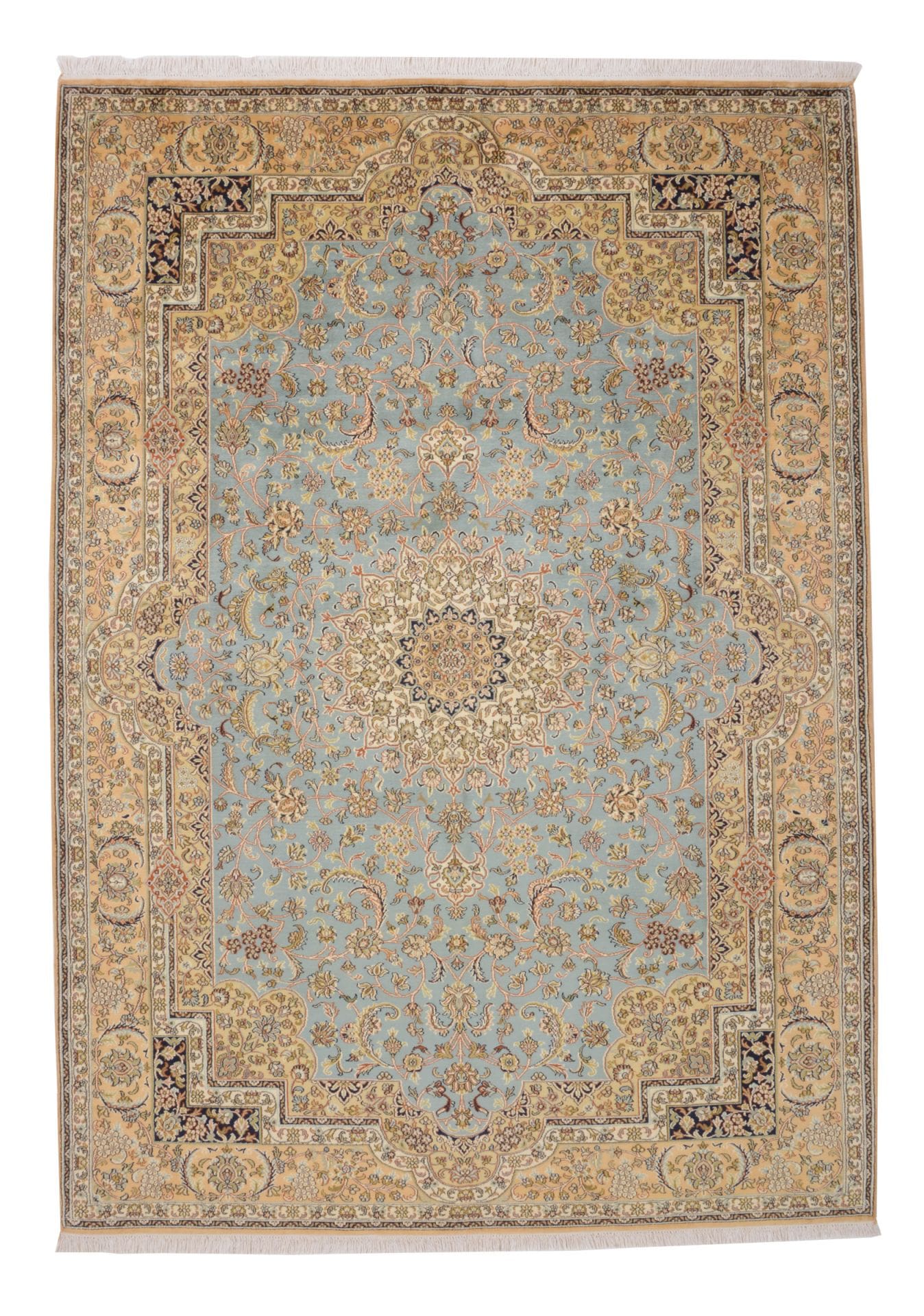 Eleganter Orientteppich 172 x 241cm aus Kashmirseide, handgeknüpft H1