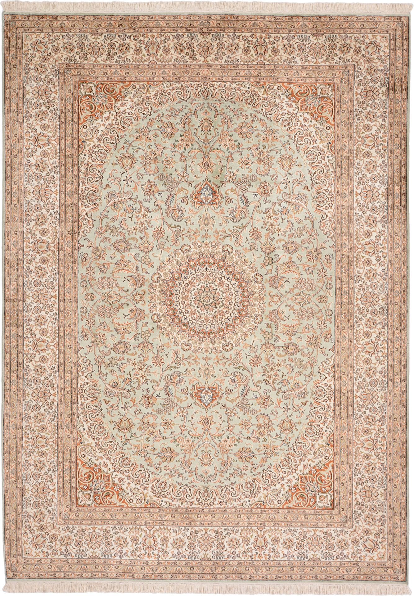 Eleganter Orientteppich 180 x 250cm aus Kashmirseide, handgeknüpft