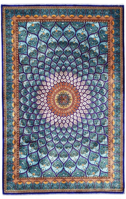 Eleganter Perserteppich Ghom 152x101 cm in Blau/Türkis – handgeknüpft