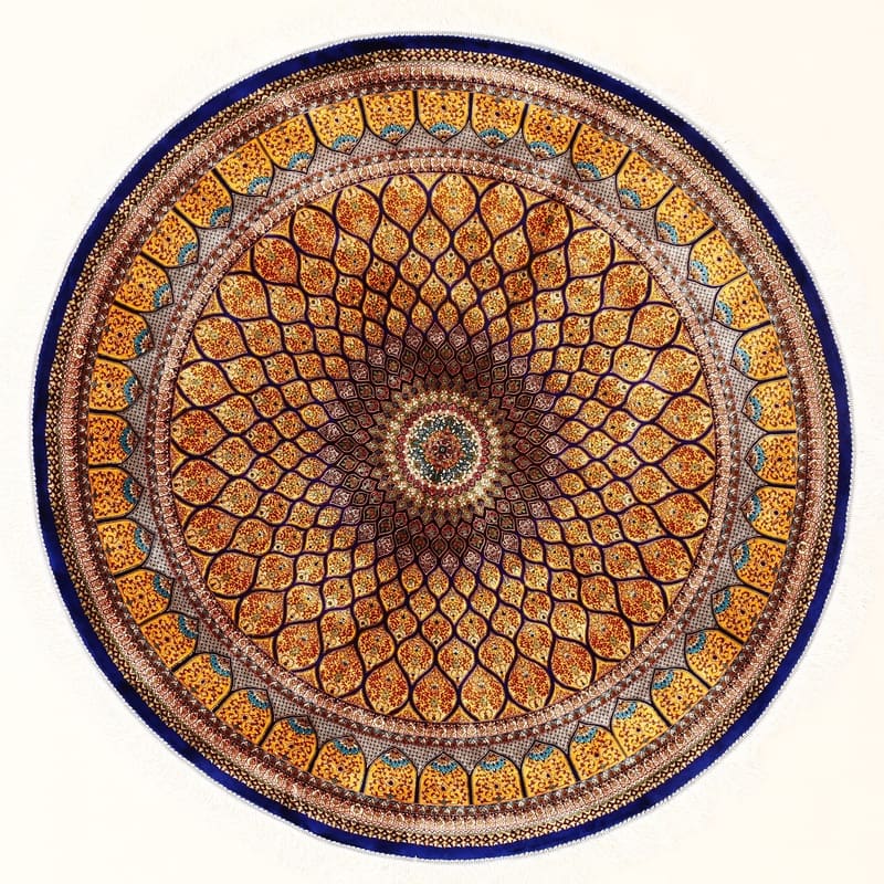 Eleganter runder Seidenteppich 152x151 cm in Braun/Gelb – Perserteppich