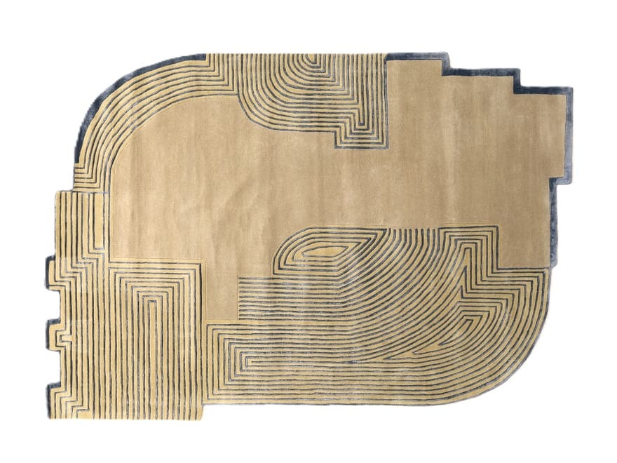 Exklusiver Orientteppich 292x201 cm in Beige-Blau, geometrisch, handgeknüpft