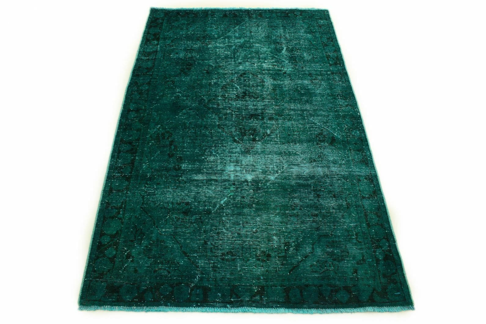Exklusiver Vintage Orientteppich 204x129cm Türkis Grün, handgeknüpft