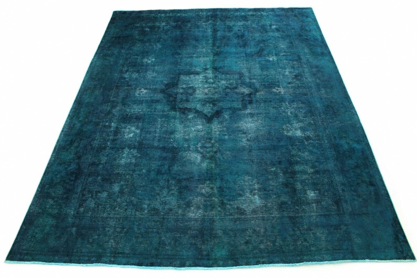 Exklusiver Vintage Orientteppich 383x299cm blau türkis handgeknüpft