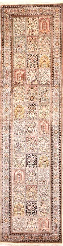 Exquisiter Kaschmir Seidenteppich 2359x97 cm mit Blumenmotiv, handgeknüpft