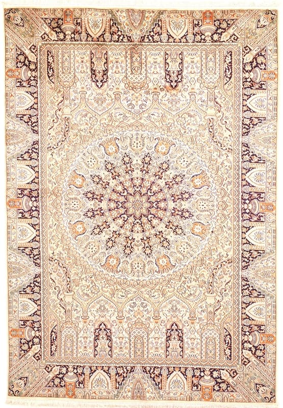 Exquisiter Kaschmir-Seidenteppich 268x186 cm mit Blumenmotiv, handgeknüpft