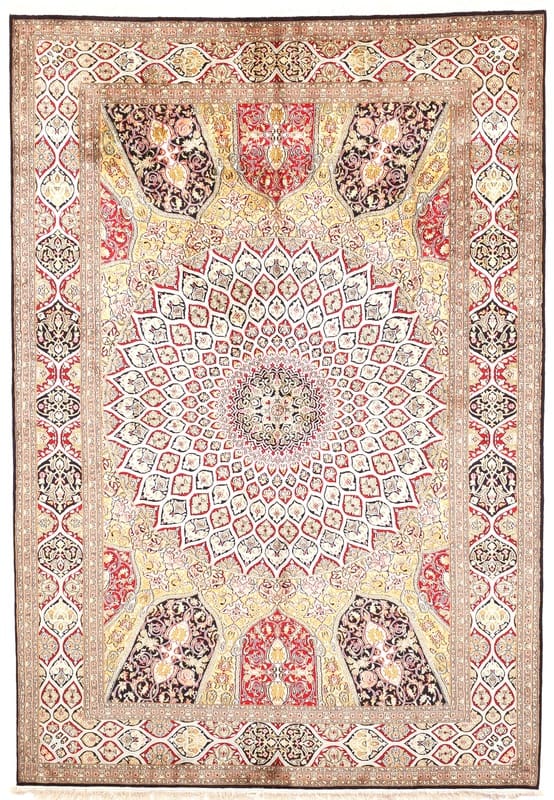 Exquisiter Kaschmir-Seidenteppich 272x187 cm, Blumenmotiv, handgeknüpft