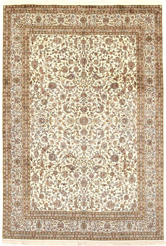 Exquisiter Kaschmir-Seidenteppich 308x211 cm, Blumenmuster, handgeknüpft