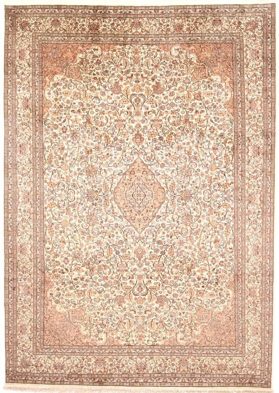 Exquisiter Kaschmir-Seidenteppich 312x221 cm, Blumenmuster, handgeknüpft