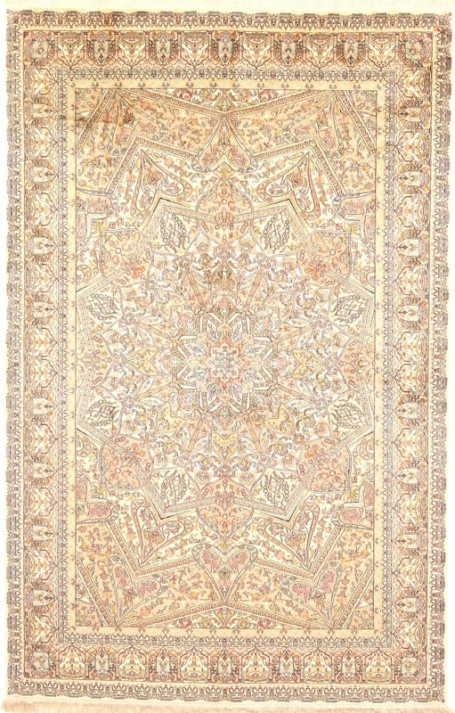 Exquisiter Kashmir Seidenteppich 283x181 cm mit Blumenmotiv – handgeknüpft