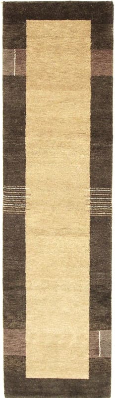 Gabbeh Teppich 302x83 cm, cremefarben, geometrisches Muster, handgeknüpft