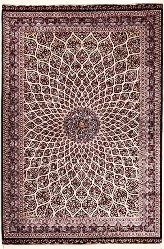 Ghom Orientteppich 182x121 cm, geometrisches Design, Viskose, neuzeitig