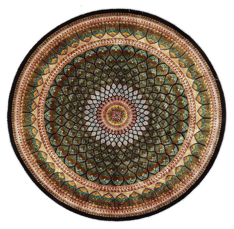 Ghom Orientteppich 202x201 schwarz mit Bäumen & Vögeln, handgeknüpft